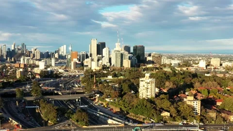 Crossing and intersection of Warringah freeway work zone construction site 4k. Stock Footage 281484976