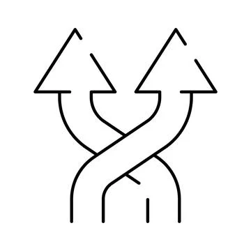 Crossing arrows showing decision making and alternative paths Stock Illustration