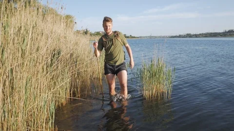 Crossing a big river Stock Footage 91602984