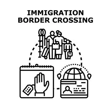 Crossing border for immigration process global migration Stock Illustration