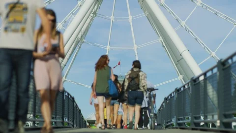 Crossing the bridge to Bonsecours Basin Stock Footage 99917953