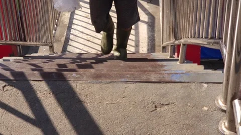 Crossing bridge stairs. Stock Footage 258817366