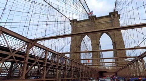 Crossing the Brooklyn Bridge Stock Footage 65964184