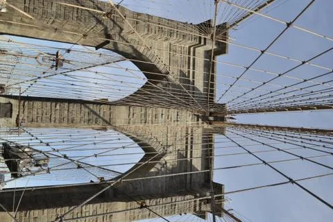 Crossing the Brooklyn bridge Stock Photos
