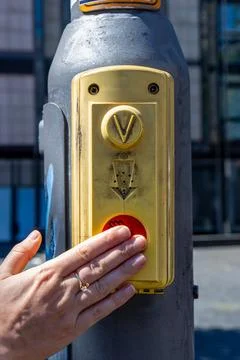 Crossing Button with Tactile Guidance for the Visually Impaired Stock Photos