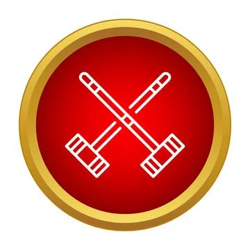 Crossing croquet mallets icon on red gold circle Stock Illustration