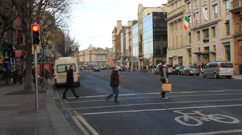 Crossing at a crosswalk in Dublin Stock-Footage 44888916