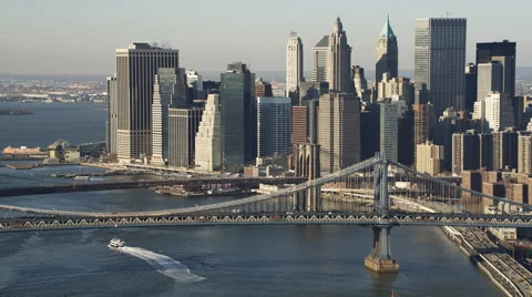 Crossing the East River, looking toward the New York Financial District. Shot in Stock Footage 59175697
