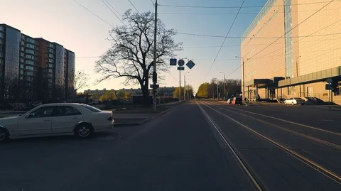 Crossing an empty intersection in the city center Stock Footage 128338271