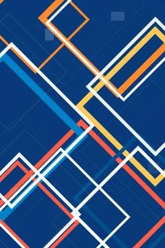 Crossing geometric arrow outlines in orange, yellow, blue, and pink form a .. Stock Illustration