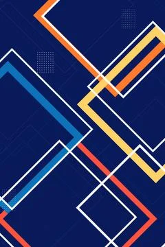 Crossing geometric frame lines in yellow, blue, white, and orange create a .. Stock Illustration