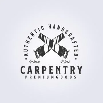 Crossing hand saw logo vector illustration design for carpenter occupation Stock Illustration