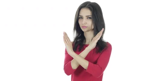 Crossing Hands, Rejecting Offer, No By Woman, White Background Stock Footage 68189539