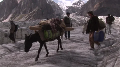 Crossing ice glacier with the help of transports Stock Footage 203932004