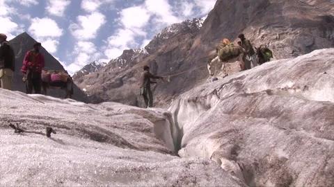 Crossing ice glacier with the help of transports Stock Footage 203932017