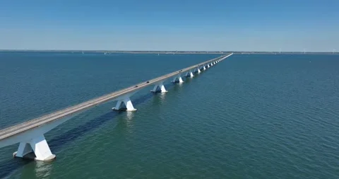 Crossing infrastructure bridge connection viaduct over sea. Endless structure Stock Footage 210230229