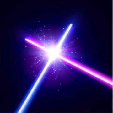 Crossing laser saber war. Two neon swords. Stock Illustration