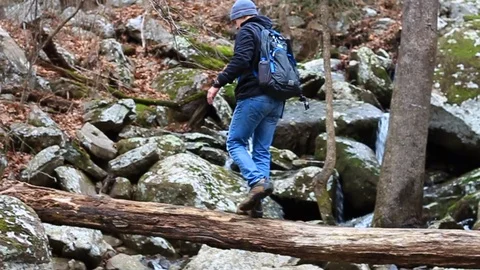 Crossing a Log Stock Footage 92147810