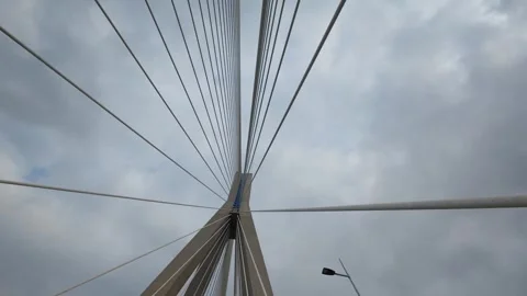 Crossing massive bridge with cables and columns Vídeo Stock 309323879
