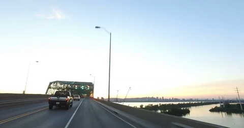 Crossing Montreal's Champlain Bridge Stock Footage 75799416