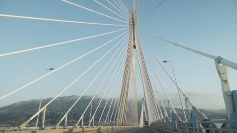 Crossing the multi span cable-stayed bridge of Rio Antirrio in Greece Stock Footage 108286717