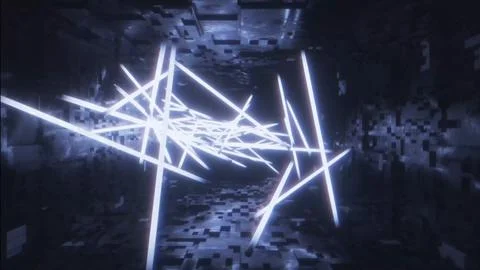 Crossing neon light sticks in a dark corridor, 4K illustration Stock Illustration