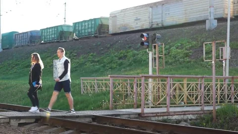 Crossing of the path and a freight train Vidéo 69170440