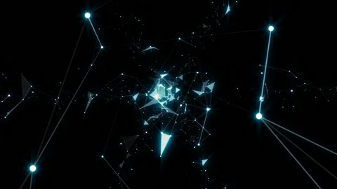 Crossing paths. Depth of field. Flying particles. Geometric space. Plexus Stock Footage 94150537