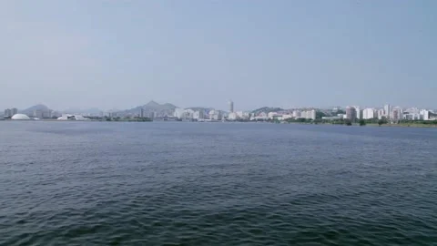 Crossing of the Rio Niteroi ferry in the state of RJ Brazil. Boat takes passenge Stock Footage 158403765