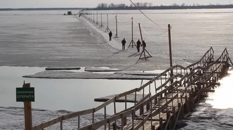 Crossing of river, ice and pavement 3 스톡 동영상 64149350