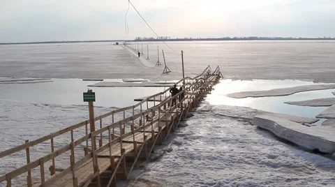 Crossing of river, ice and pavement 4 Video stock 64149363
