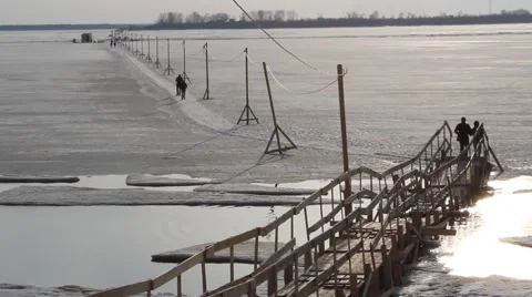 Crossing of river, ice and pavement 3 Stock Footage 64149377