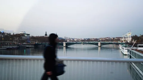 Crossing River in Lyon in Slow Motion 180fps Stock Footage 108506689