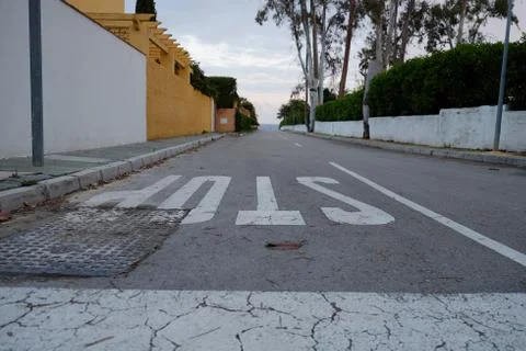 Crossing road marking with stop line Stock Photos