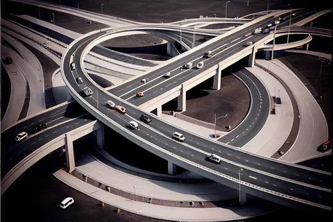 Crossing roads aerial view. Highway road. Expressway top view. Highway traffic Stock Illustration
