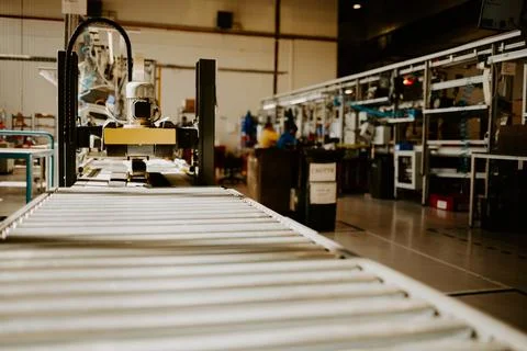 Crossing of the roller conveyor Stock Photos