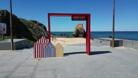 Crossing the selfie spot at Penedo do Guinho in Santa Cruz Stock Footage 288083908