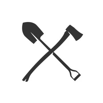 Crossing shovel and axe vector icon isolated on white. Stock-Illustration