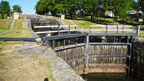 Crossing the sluice gate Stock Footage 94661148