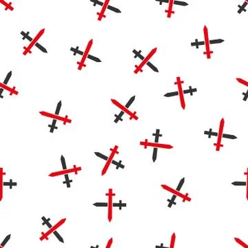 Crossing Swords Flat Vector Seamless Pattern Stock Illustration