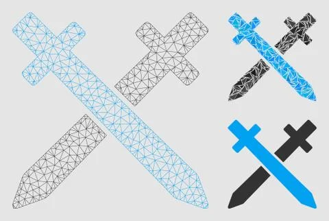 Crossing Swords Vector Mesh Network Model and Triangle Mosaic Icon Illustrazione stock