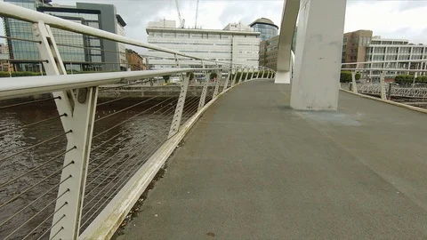 Crossing Tradeston bridge Stock Footage 127204353