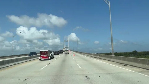 Crossing the Turtle River on the Stanley Lanier Bridge into Brunswick, GA USA Stock Footage 272993789