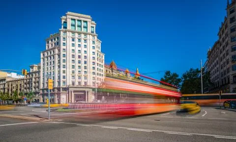 Crossing two of the most important streets of Barcelona, Passeig de Gracia and Stock Photos