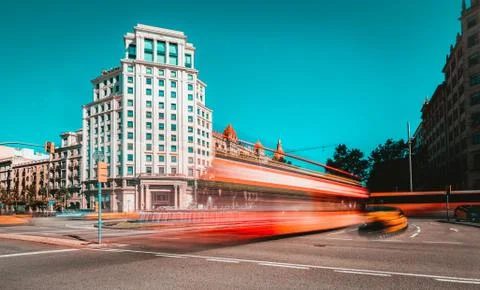Crossing two of the most important streets of Barcelona, Passeig de Gracia and Stock Photos