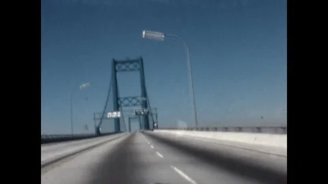 Crossing the Vincent Thomas Bridge 1970 Stock Footage 300512844