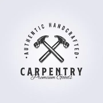 Crossing vintage hammer logo vector illustration design, carpentry tool ico.. Stock Illustration