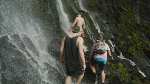 Crossing A Waterfall Stock Footage 75253869