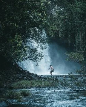 Crossing the Waterfall Stock Photos