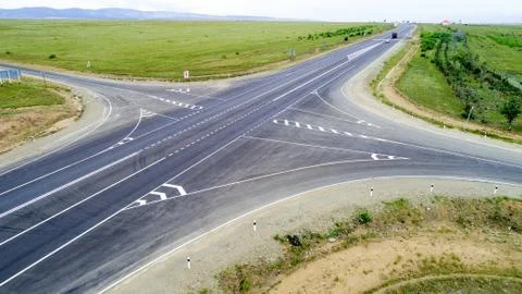 Crossroad from above Stock Photos